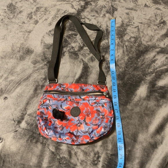 KIPLING- Floral Crossbody Bag - Red/Blue/Black with the Iconic Monkey Keychain. - Picture 8 of 10